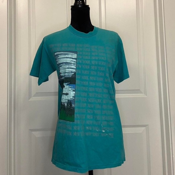 Jerzees Tops - Vintage Jerzees New York Graphic Tee USA Made Teal 90s‎ NYC Shirt M
